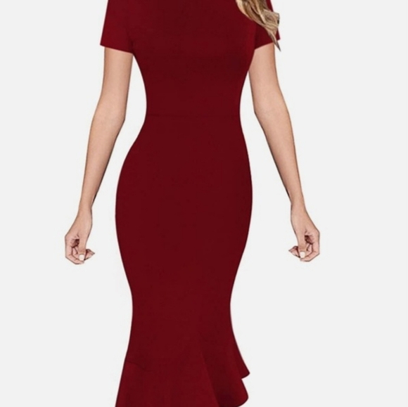 VFSHOW NWT XS RED FITTED MERMAID DRESS Midi, Short sleeved hidden zipper - Picture 7 of 7